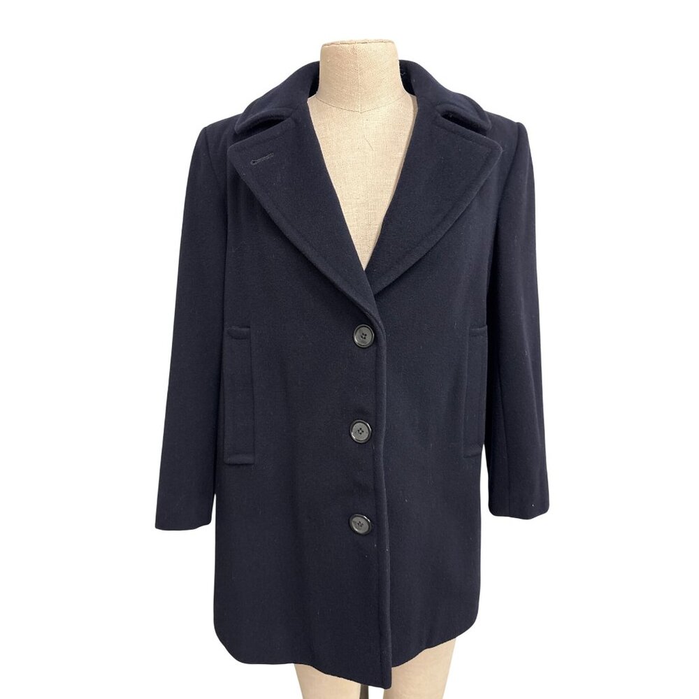 Vintage Evan Picone Womens Wool Blend Navy Peacoat With Plaid Lining Size M, Fun